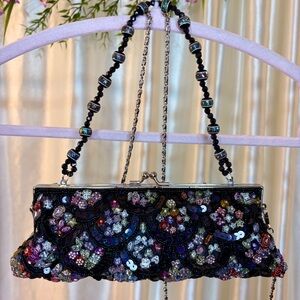 Black Beaded Purse- Butterflies & Flowers- Y2K Baddie